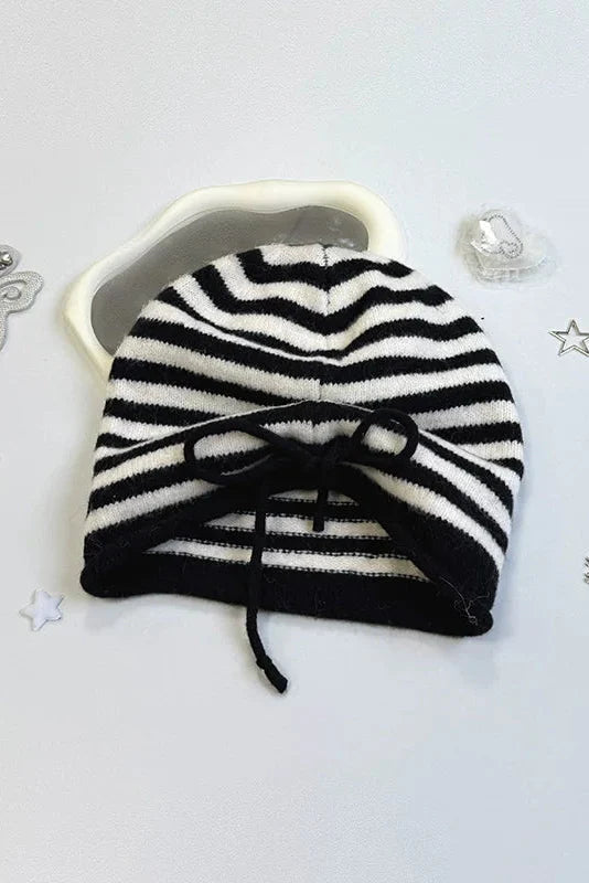 Striped Knit Hat + Ear Muffs + Scarf