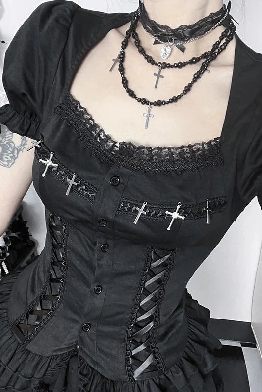 Dark Style Gothic Puff Sleeve Top