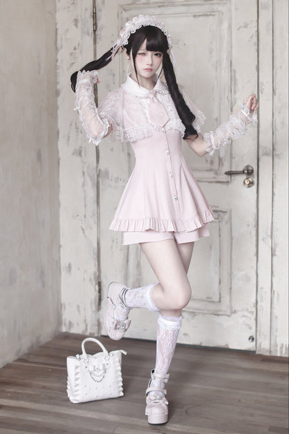 [pre-order Deadline: May 15] Pink Lace Cape Design Tie Color Dress Suit Full Set + Accessories