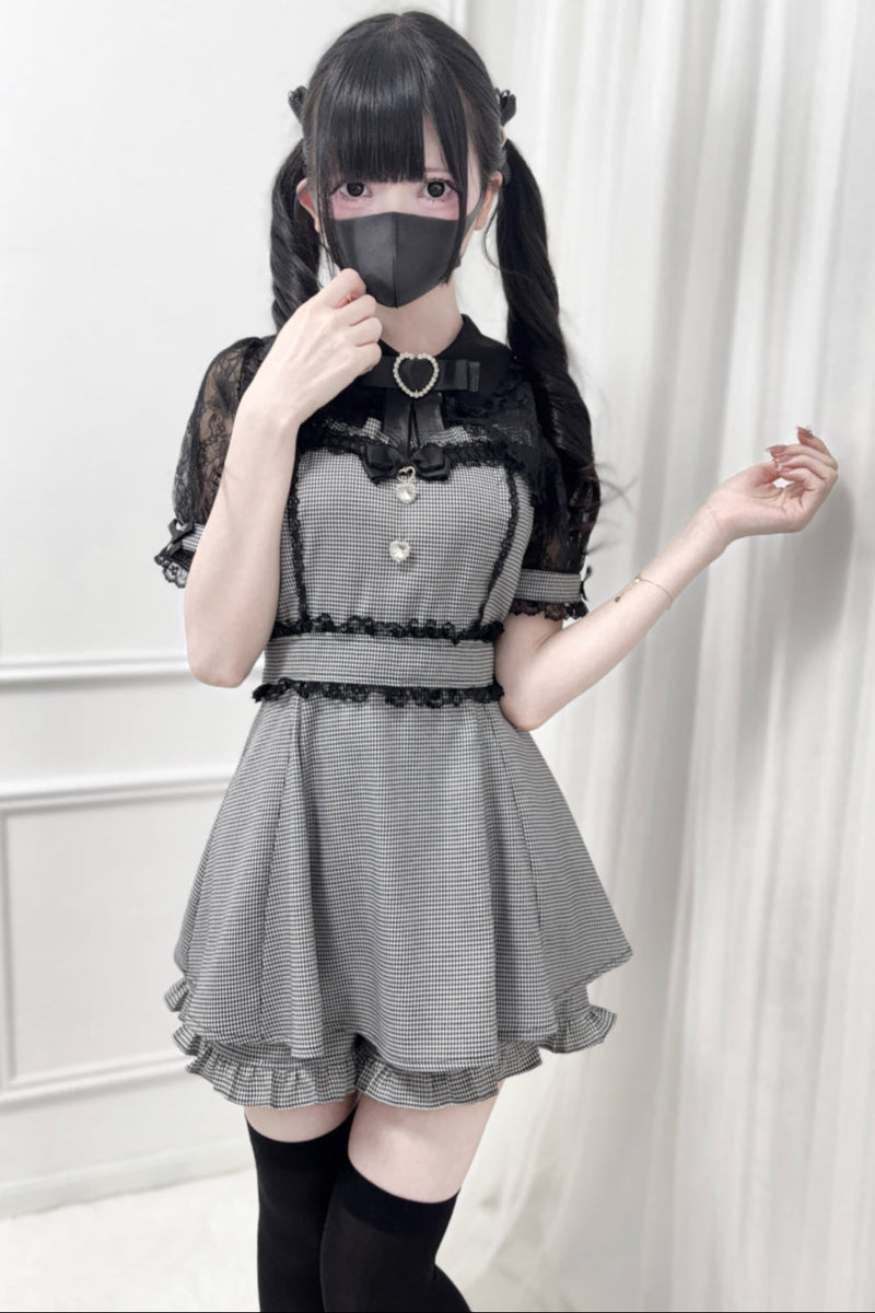 Lace Shawl Ribbon Shirt Collar Top + Shorts