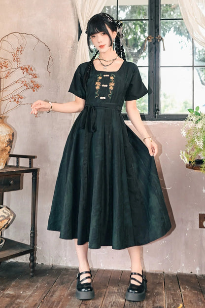 Chinese-style Stitch Jacquard Long Dress
