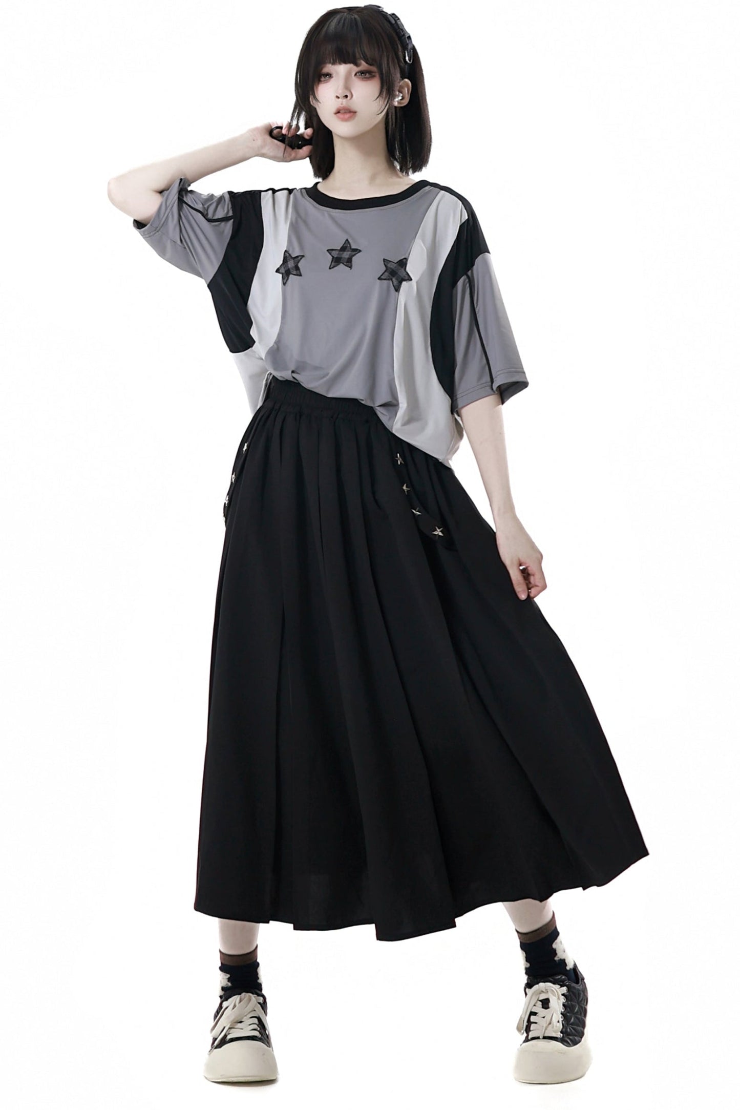 Mode Star Jersey Crew Neck Top + V Neck Top + Short Skirt + Long Skirt