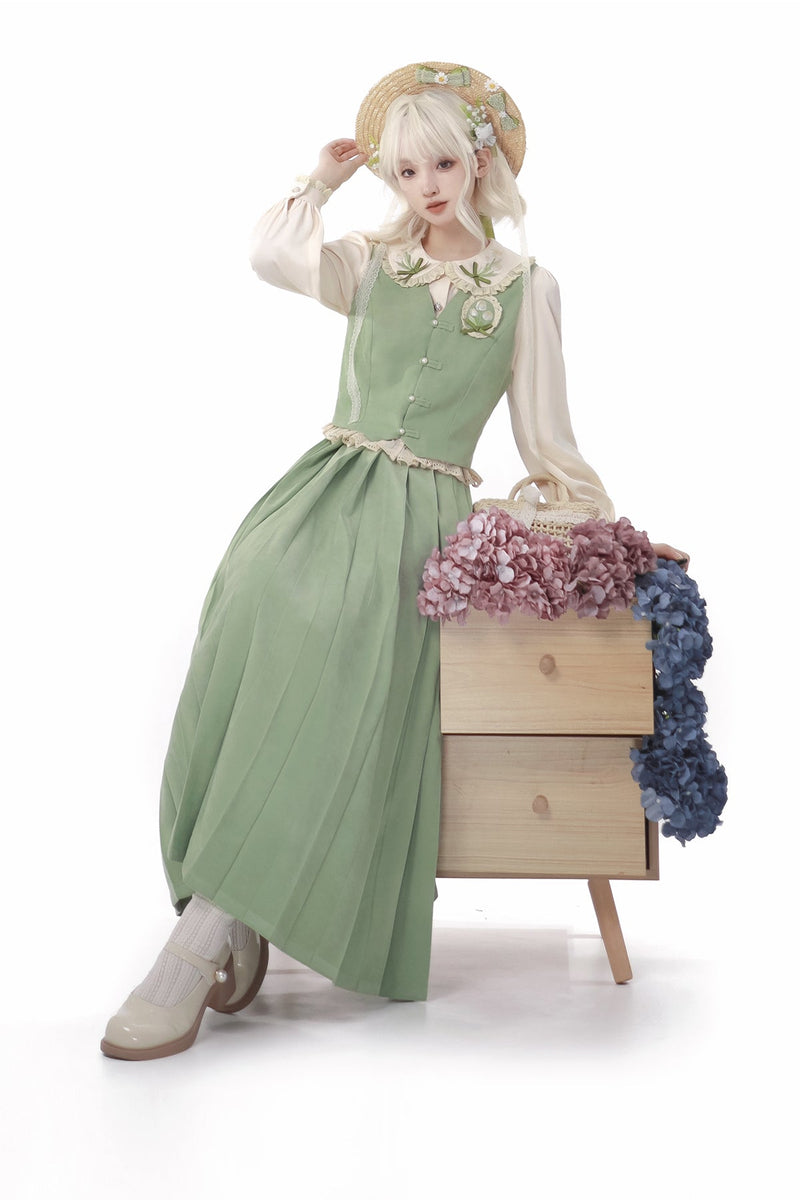Chinese-style Pleated Skirt Set