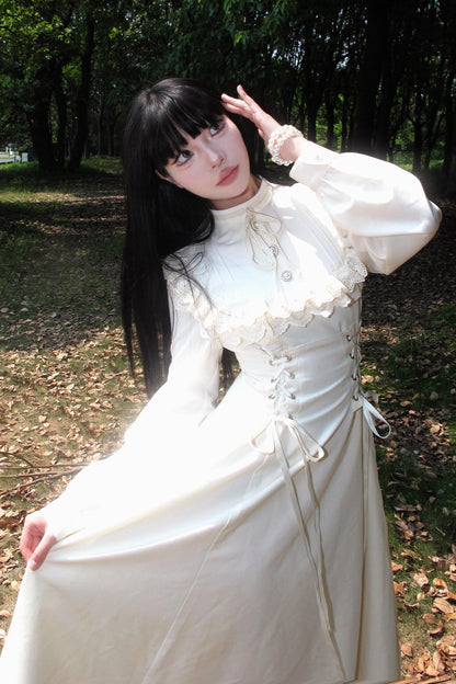 Porcelain French Lace Waist Dress