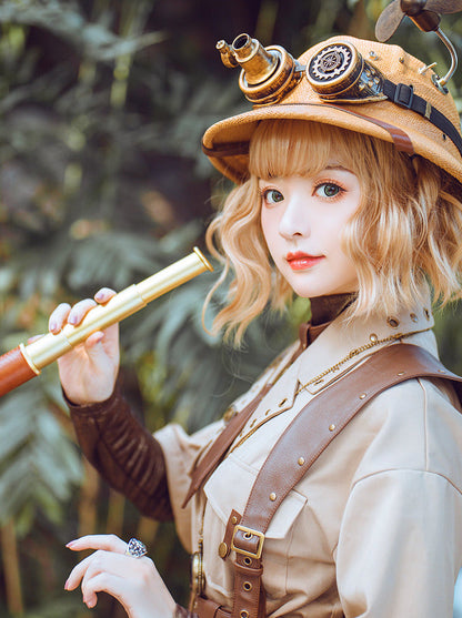 Steampunk Explorer Straw Helmet Retro Sun Visor Adventure Cap
