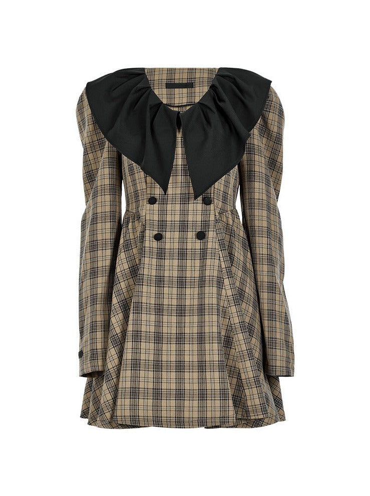 Pointed Ruffle Collar French Plaid Dress