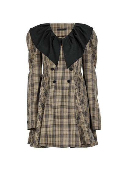 Pointed Ruffle Collar French Plaid Dress