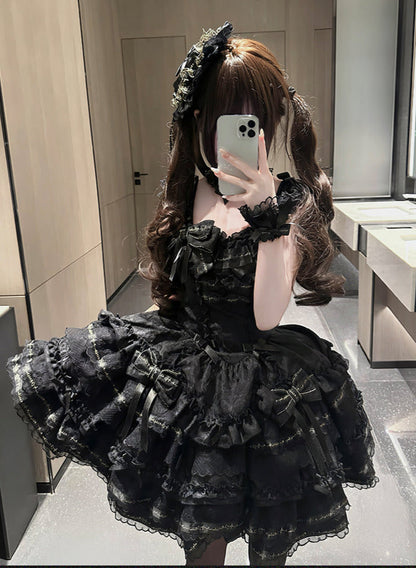 Tricolor Dark Gothic Ribbon Dress + Accessories