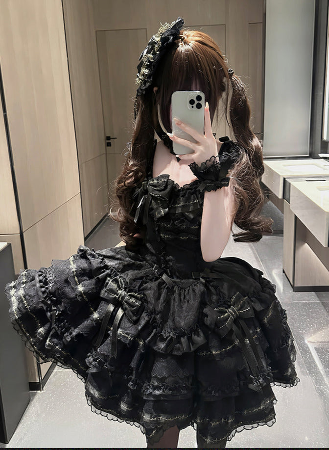 Tricolor Dark Gothic Ribbon Dress + Accessories