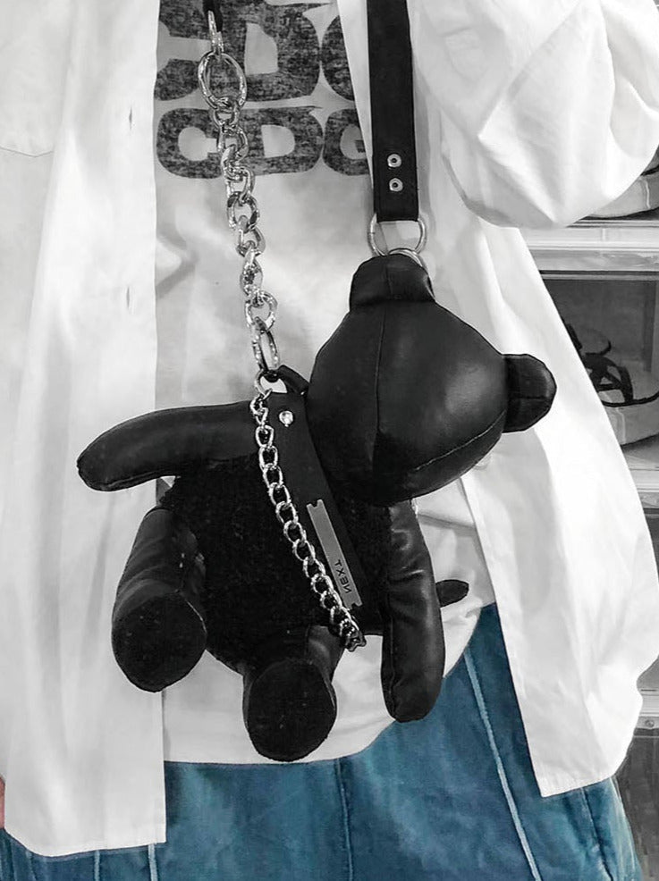Y2k Chain Leather Bear Bag