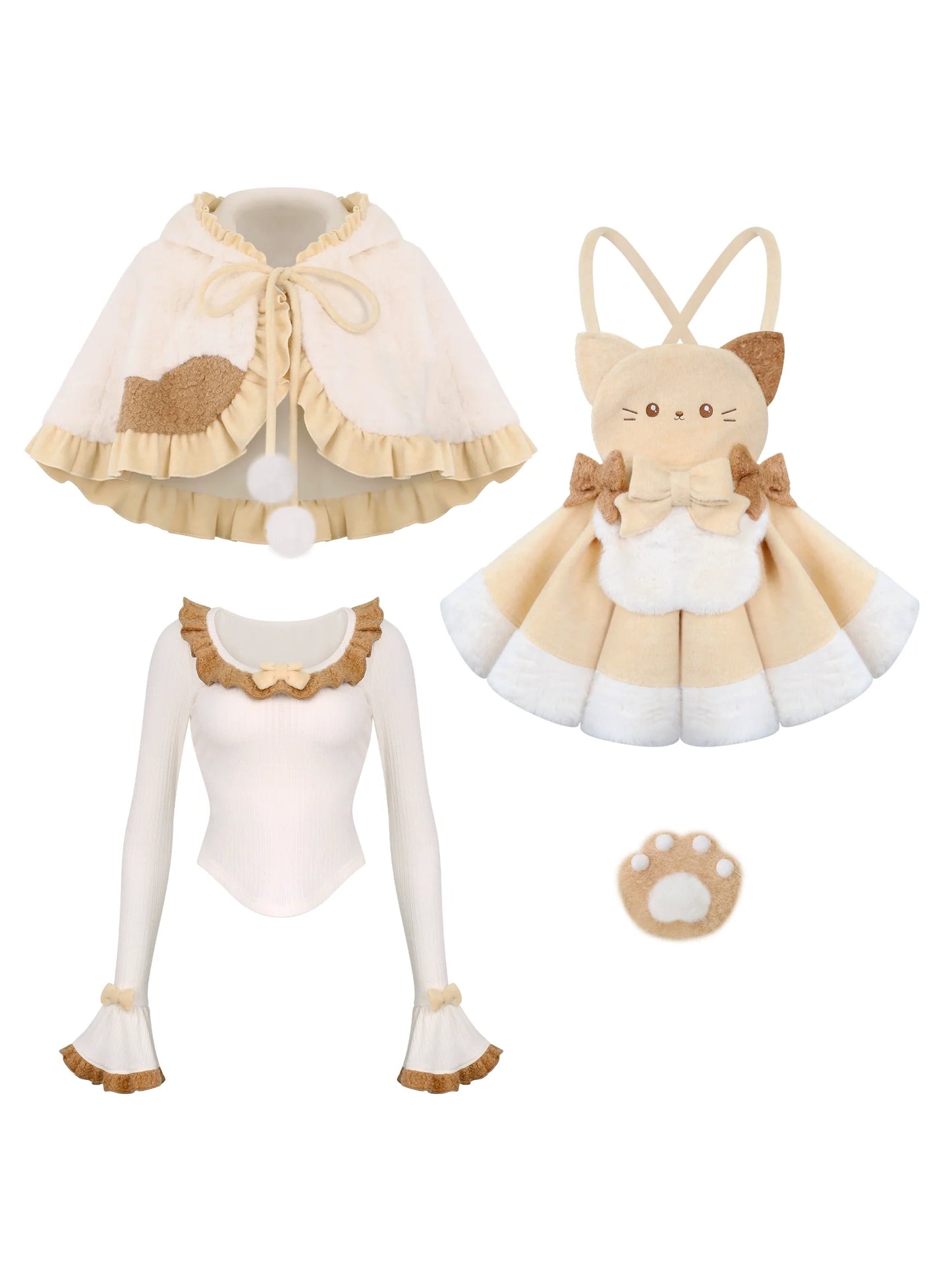 Knit Top + Brooch Kitten Suspender Skirt + Cape