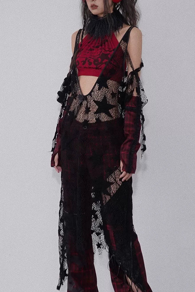 Sheer Star Mesh Asymmetrical Top