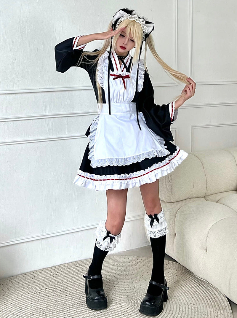 Monochrome Maid Ruffled Dress
