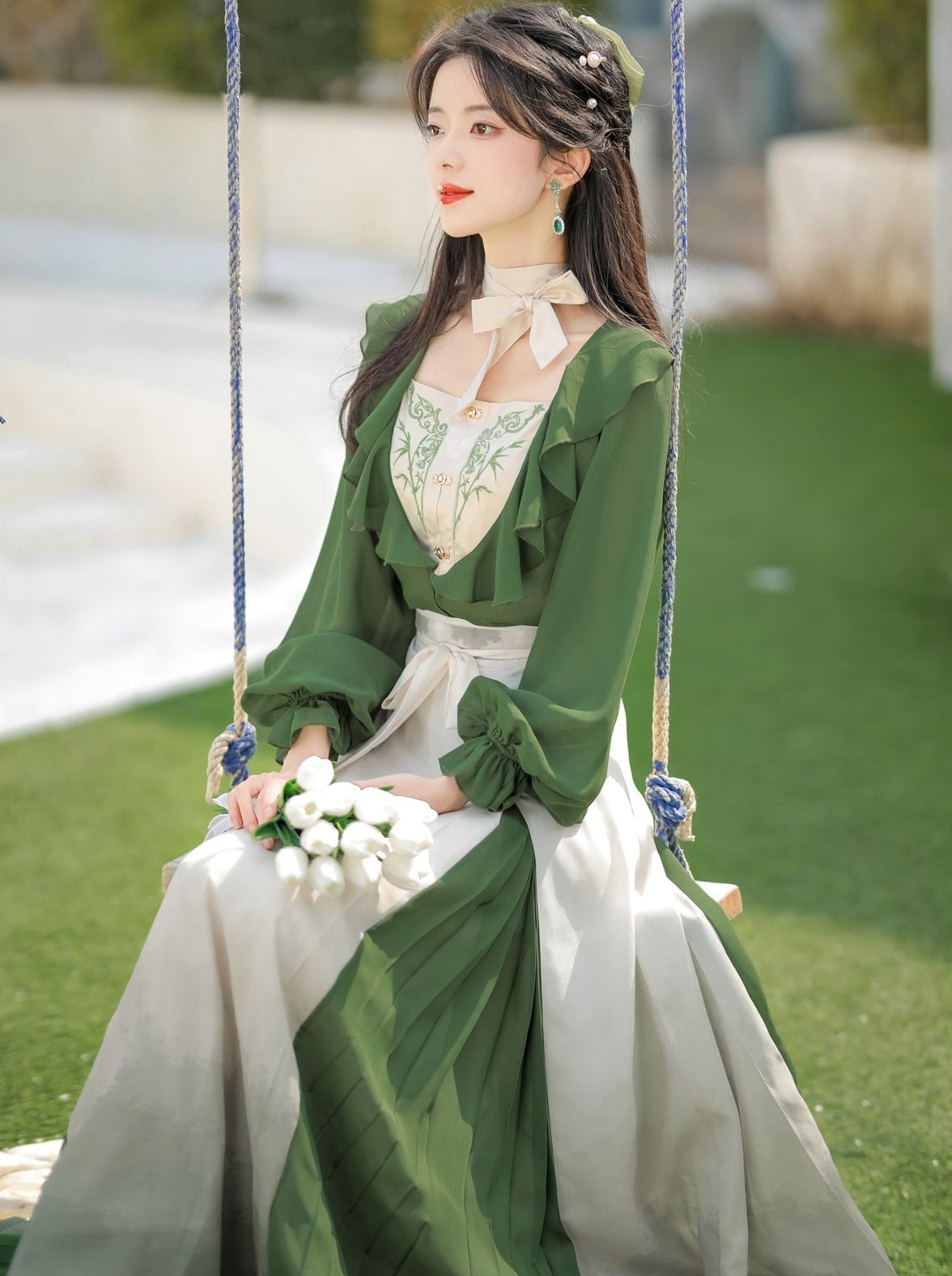 Lolita Chinese-style Top + Camisole + Long Skirt + Ribbon