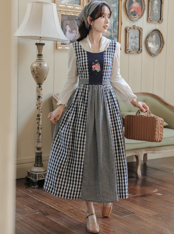 Gingham Plaid Flower Retro Country Dress