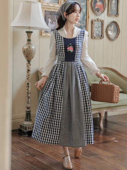 Gingham Plaid Flower Retro Country Dress