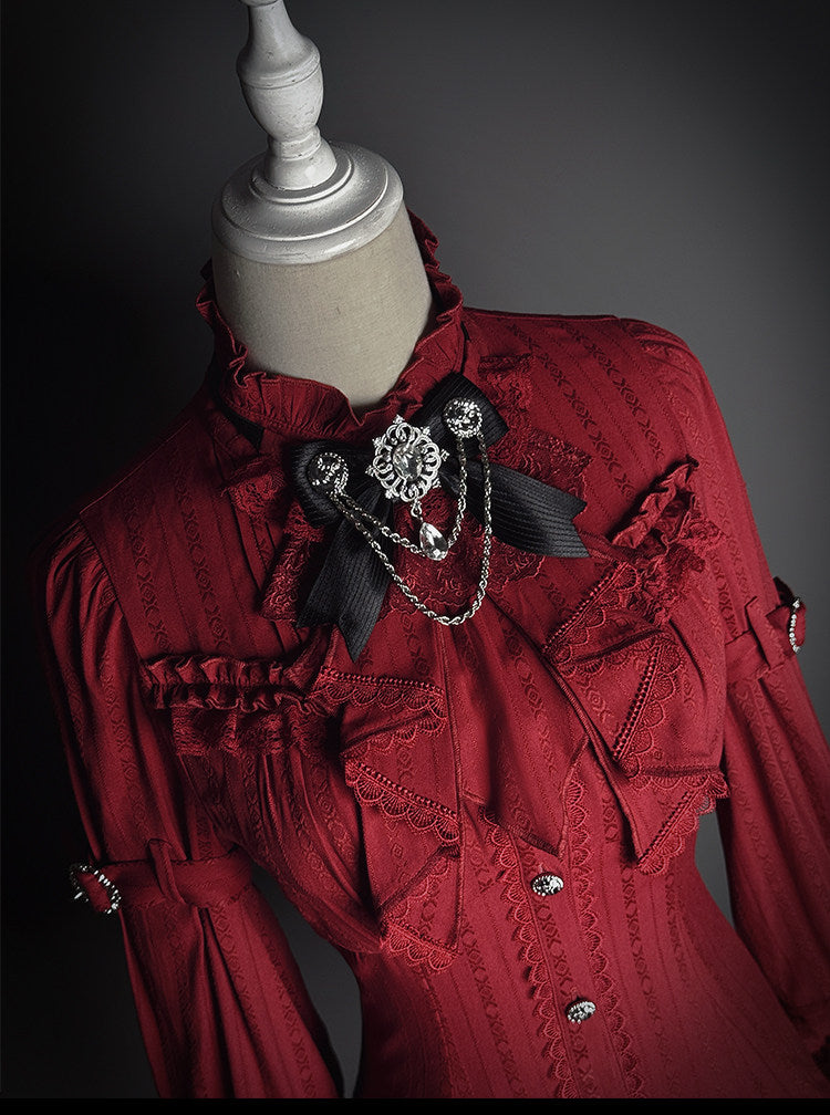 [pre-order Deadline: February 23] Dawnbreaker Gothic Ruffle Stand Collar Jacquard Ribbon Shirt
