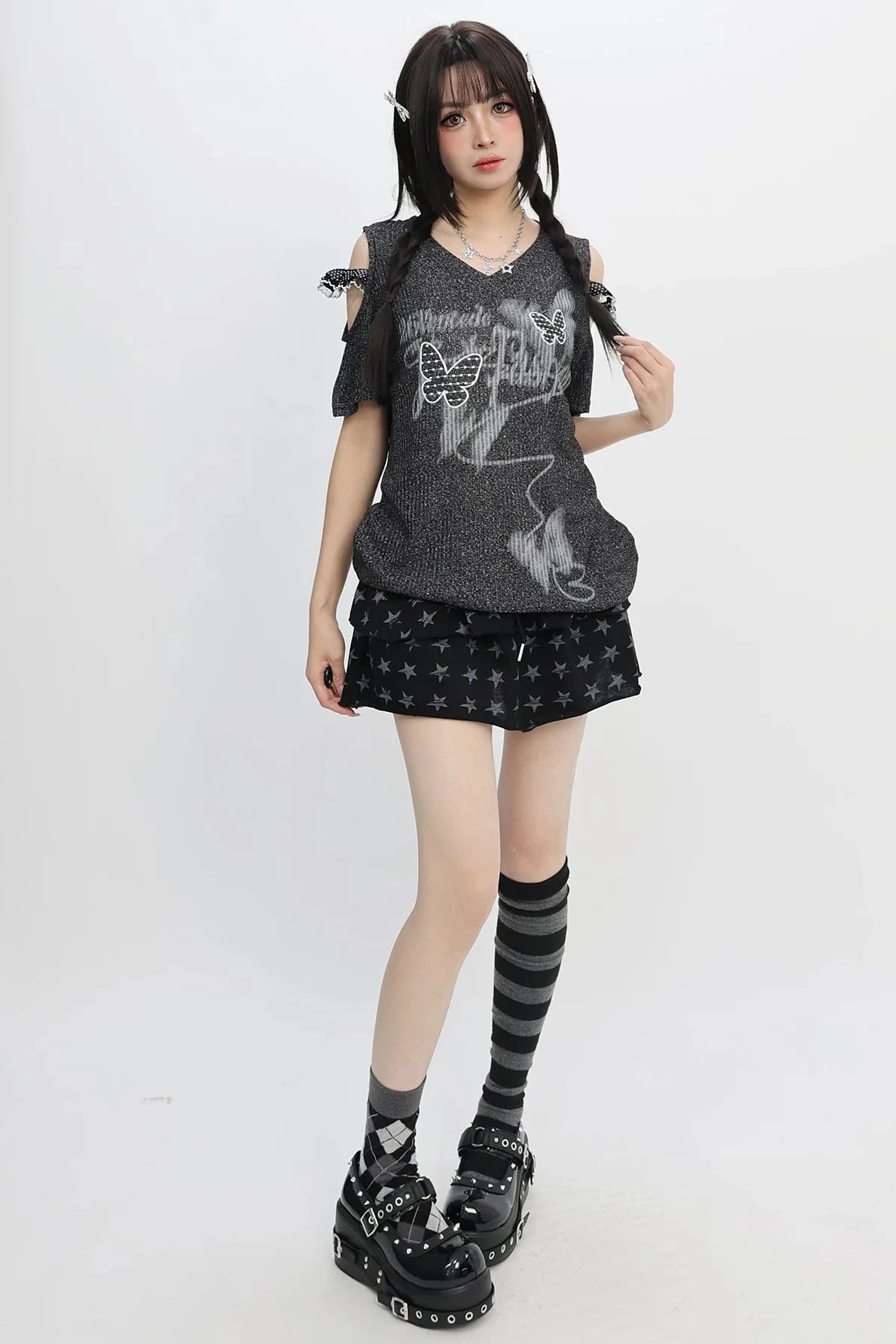 Butterfly Graffiti Off-shoulder Top