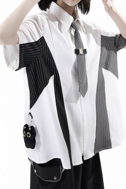 Stripe Stitch Design Shirt + Hooded Shirt + Shorts + Culottes + Tie