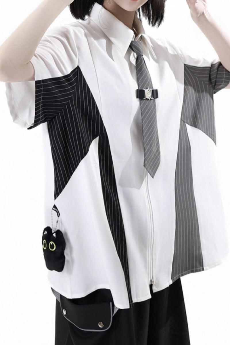 Stripe Stitch Design Shirt + Hooded Shirt + Shorts + Culottes + Tie