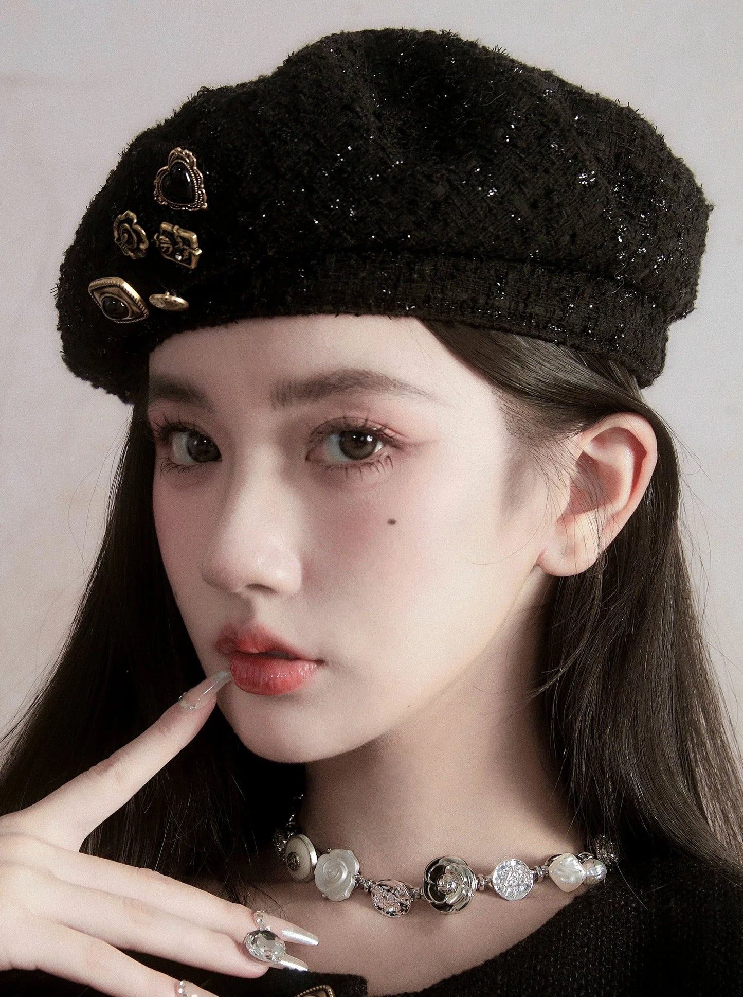 Antique Button Tweed Beret