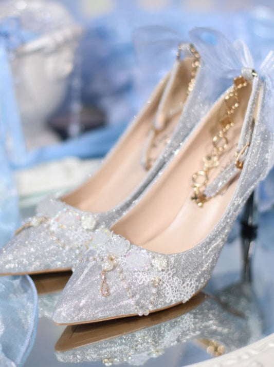 Ice Blue Lace Heels