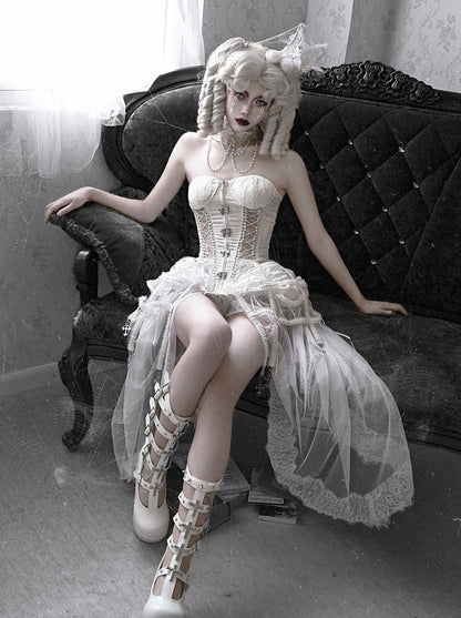 Sleeping Alice White Gothic Dark Fishbone Strap Corset Bustier [pre-order]