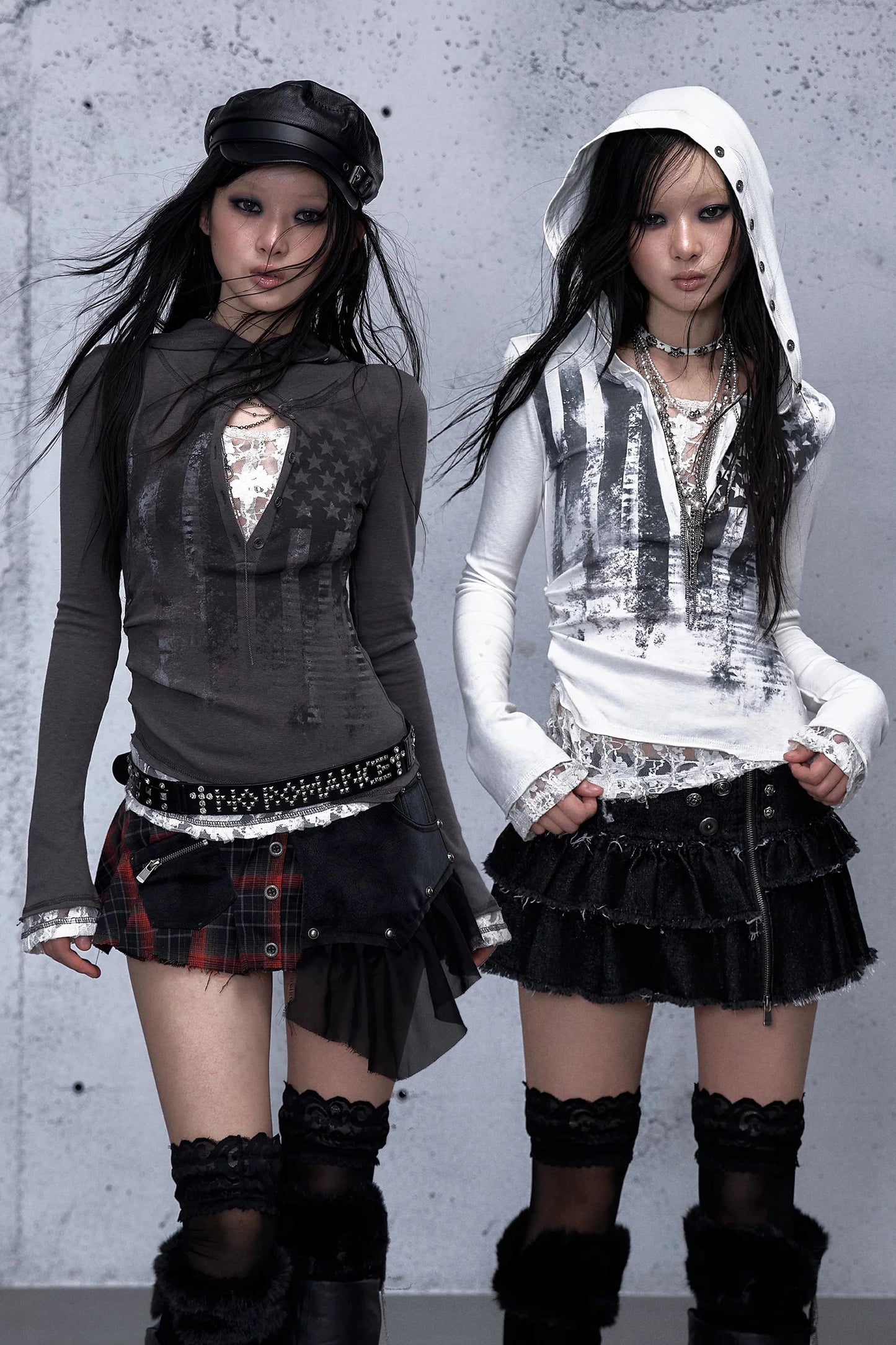 Lace Patchwork Tight Hooded Hoodie