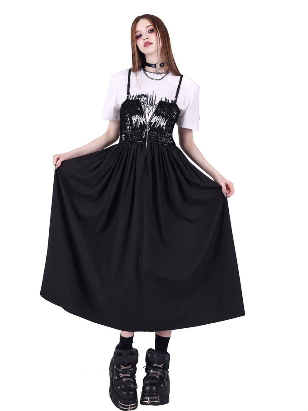 Y2k Punk Rock Electric Moon Double Side Mesh Dress