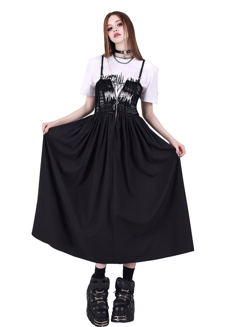 Y2k Punk Rock Electric Moon Double Side Mesh Dress