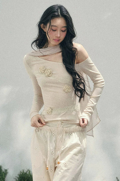 Rose Whisper Lace Off-shoulder Top