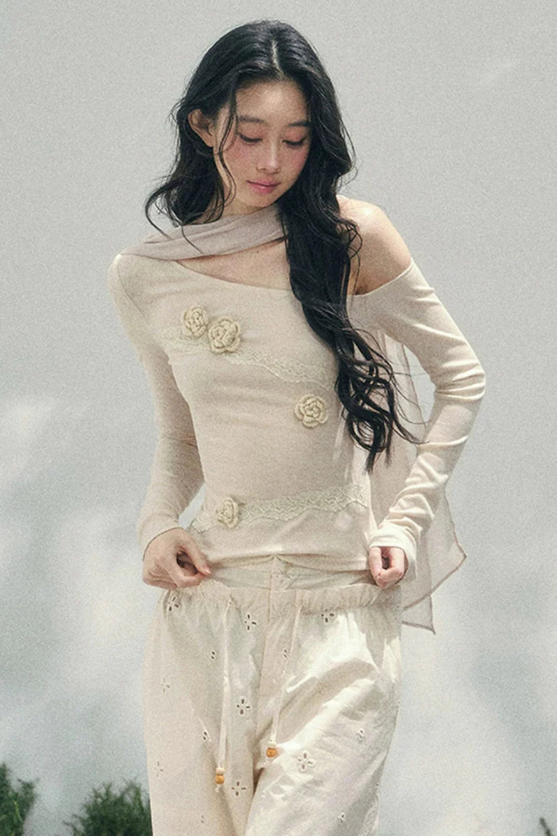 Rose Whisper Lace Off-shoulder Top