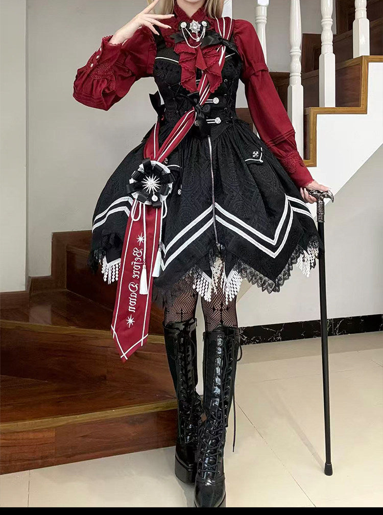 [pre-order Deadline: April 23] Dawnbreaker Gothic Jacquard Military Bustier Suspender Dress