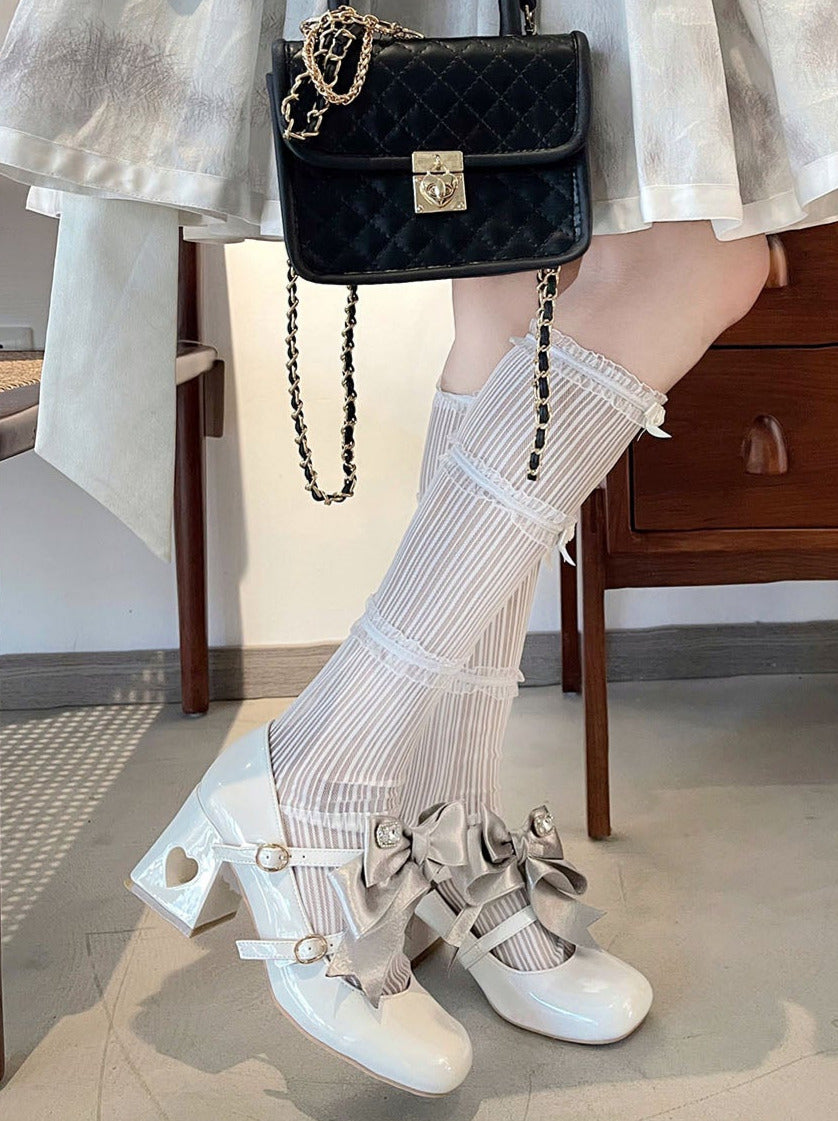 Ribbon Open Heart High Heel Lolita Shoes [jewel Ribbon/normal Ribbon]