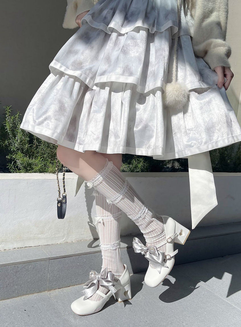 Ribbon Open Heart High Heel Lolita Shoes [jewel Ribbon/normal Ribbon]