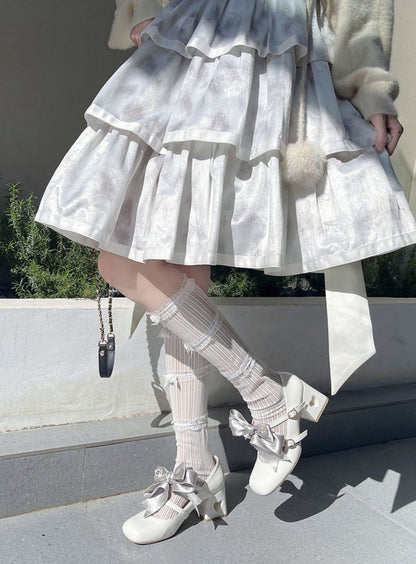 Ribbon Open Heart High Heel Lolita Shoes [jewel Ribbon/normal Ribbon]