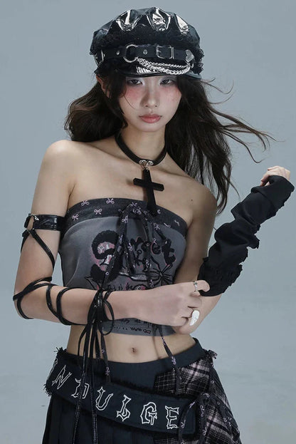 Y2k Patchwork Printed Tube Top