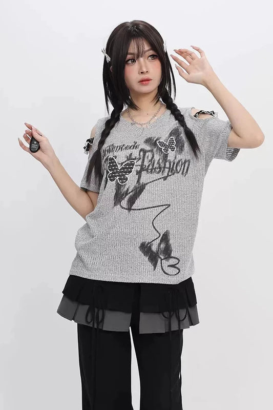 Butterfly Graffiti Off-shoulder Top