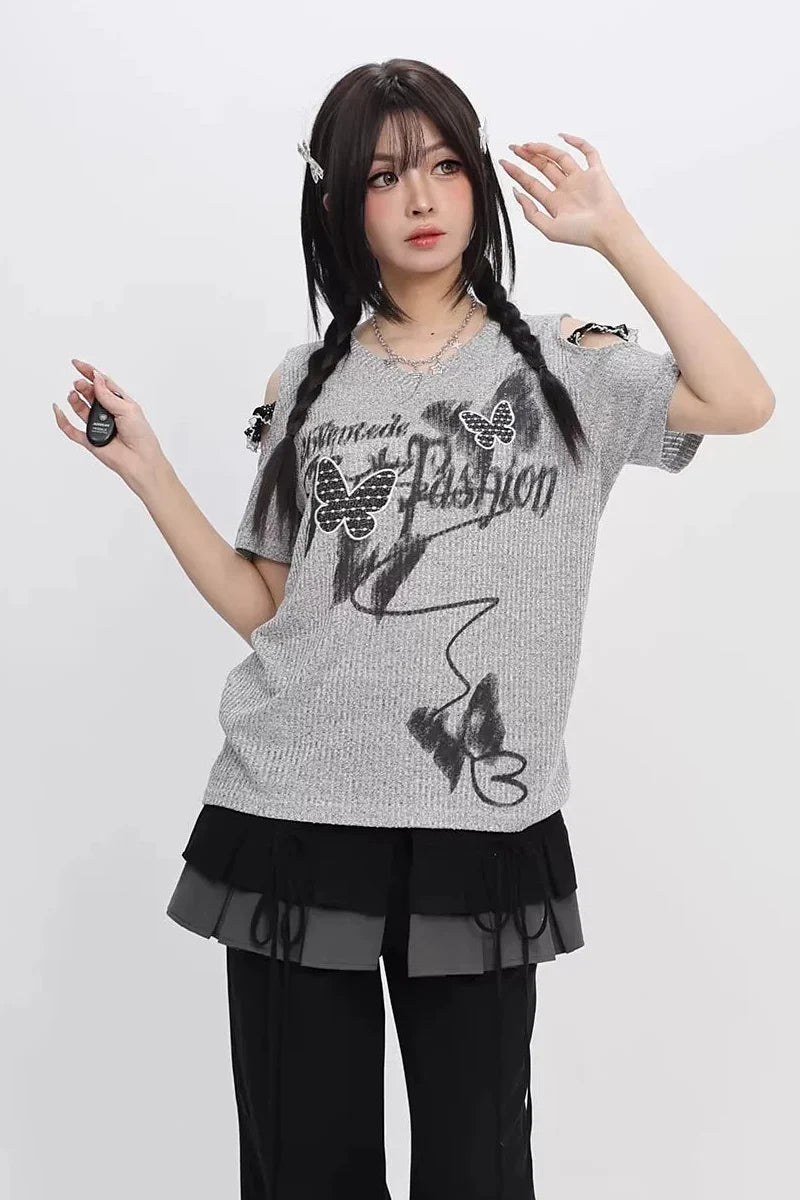 Butterfly Graffiti Off-shoulder Top