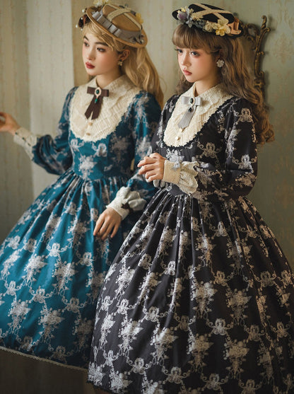 [pre-order] Antique Flower Wall Lolita Retro Cake Pendant Dress