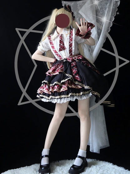 Idol Plaid Lolita Top + Tiered Ruffle Plaid Skirt