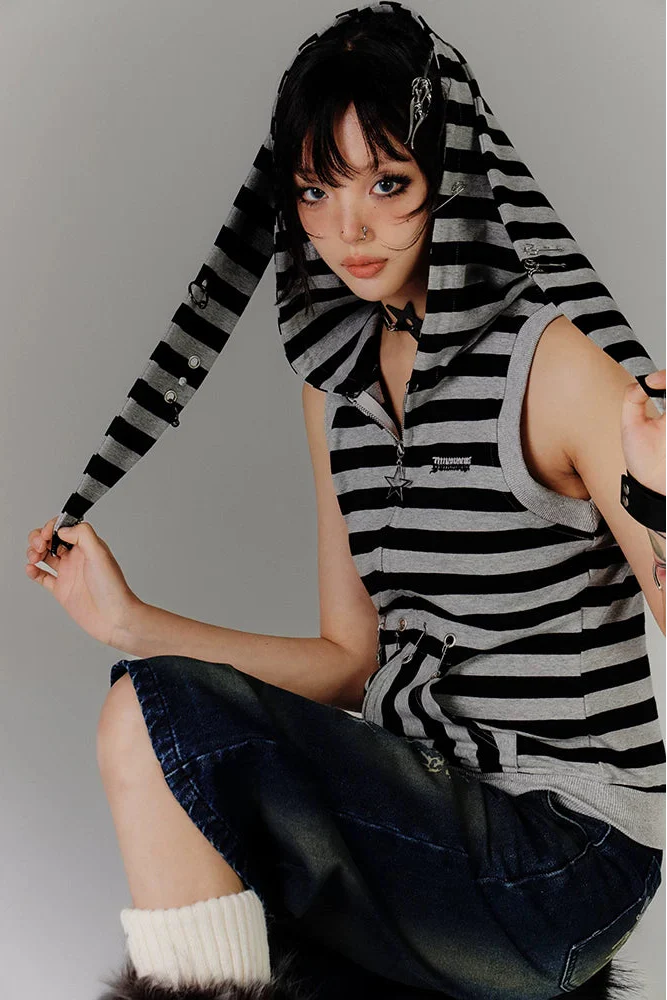 Retro Striped Rabbit Ear Tops