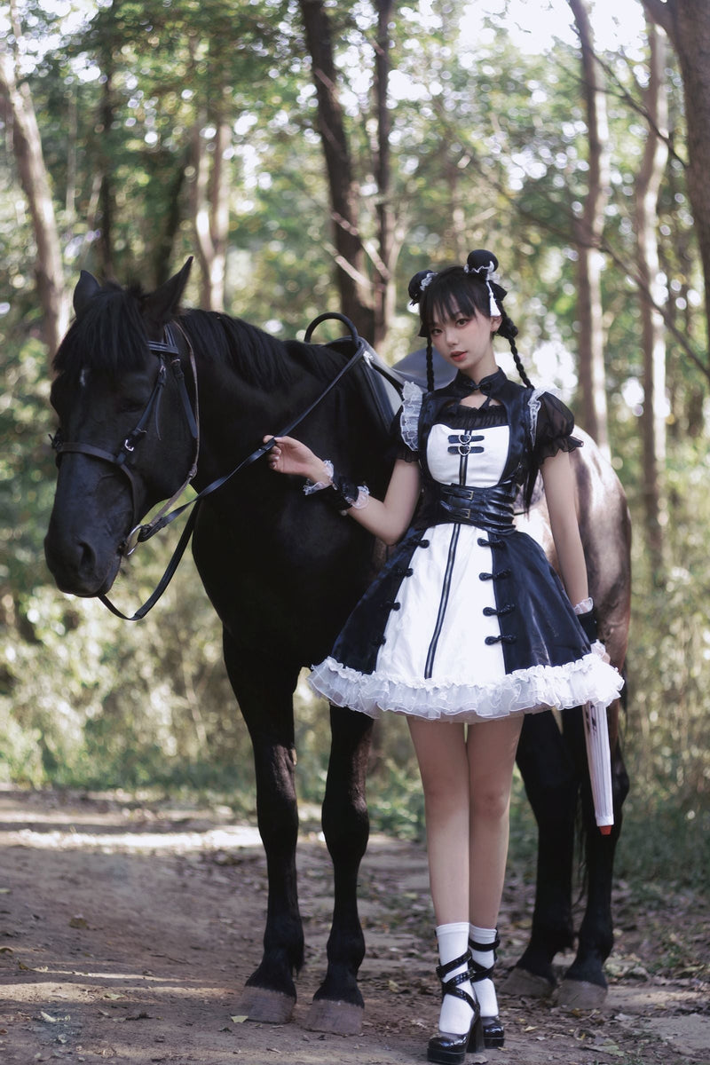 Dark Punk Black White Chinese-style Dress Suit