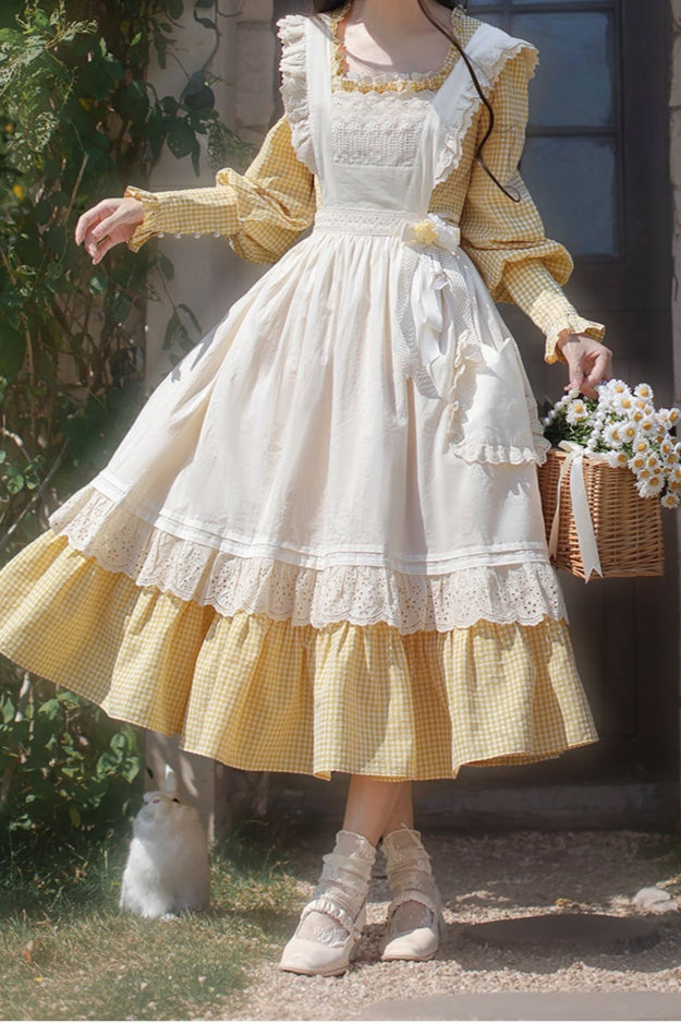 [pre-order] Retro Girly Yellow Dress + Apron + Ribbon