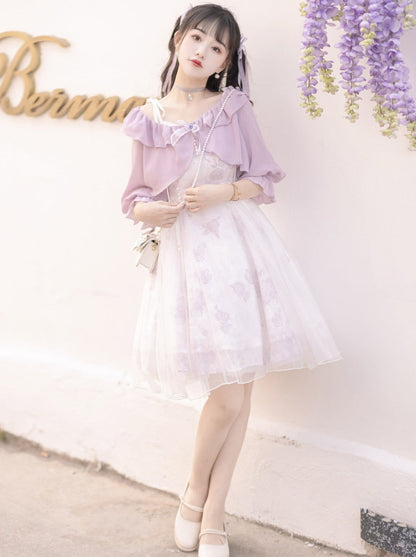 Sweet Purple Top + Flower Camisole Skirt