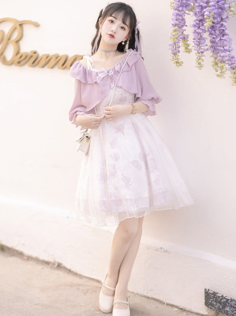 Sweet Purple Top + Flower Camisole Skirt