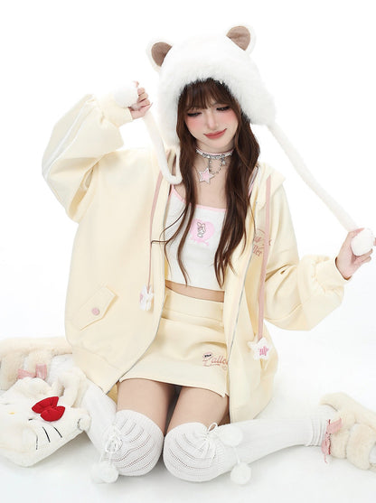 Small Hooded Zipper Hoodie + Tight Skirt