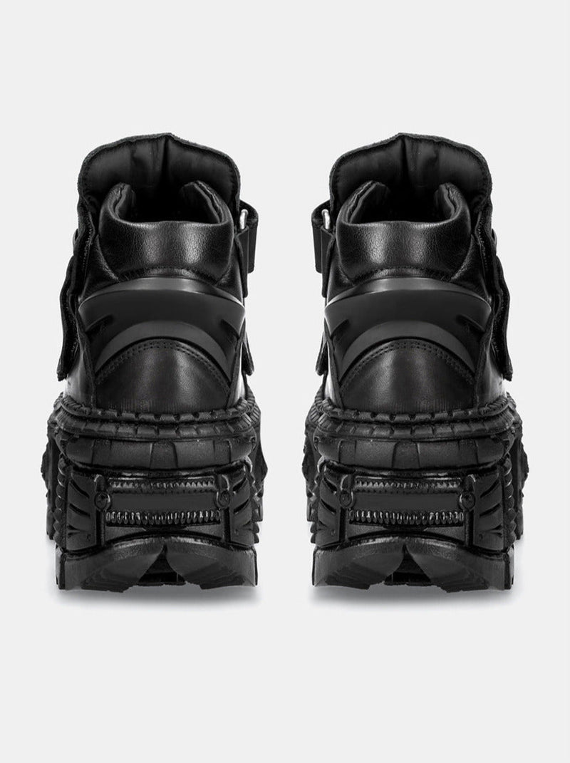 Dark Punk Style Platform Leather Metal High-top Shoes [plain/chain Nut]