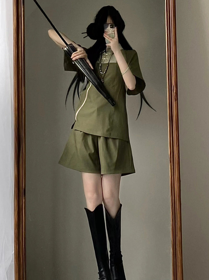 Chinese-style Mode Summer Top + Shorts