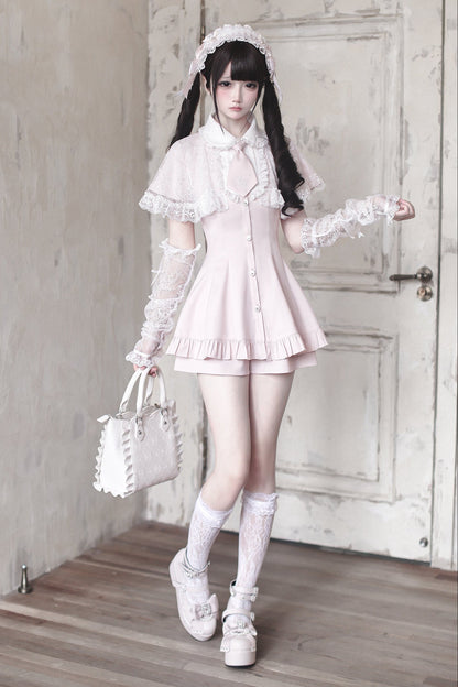 [pre-order Deadline: May 15] Pink Lace Cape Design Tie Color Dress Suit Full Set + Accessories